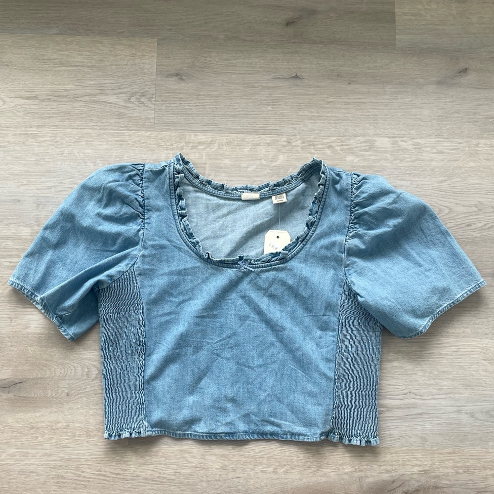 Blue Denim Ruffle Crop Top